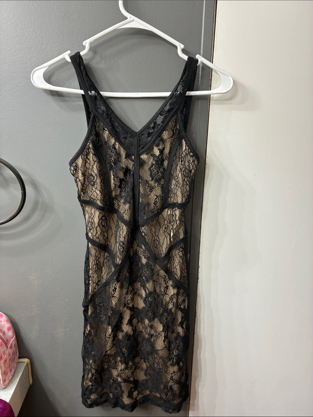 Charlotte Russe Black Lace Mini Dress with Nude Underlay